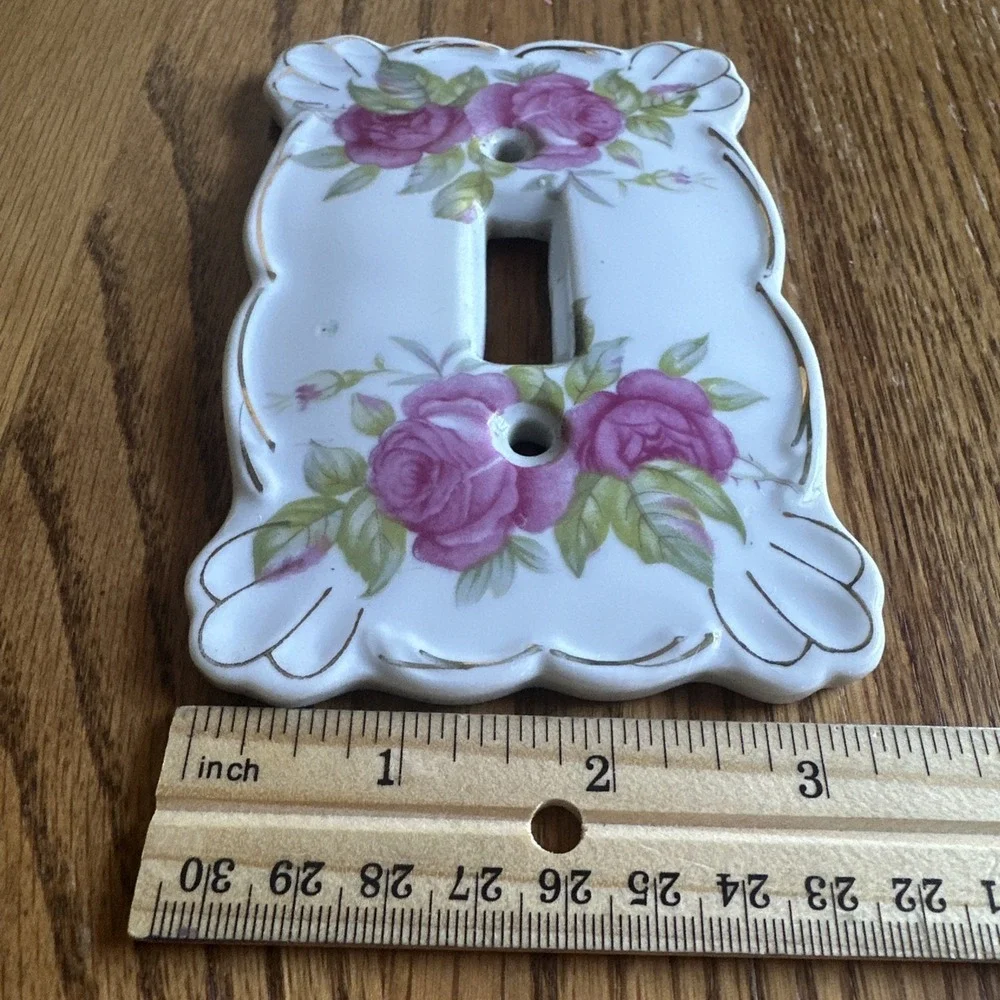 Porcelain Floral Rose Single Toggle Light Switch Plate - Pink